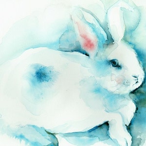 Blue- Archival Rabbit print, children, decor, nursery