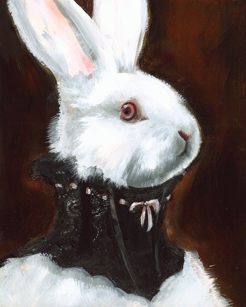 dark, goth, halloween decor Hattie Albino White Rabbit Art image 1