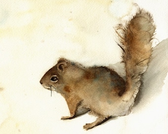 Squirrel art, squirrel painting, squirrel watercolor, nature decor, nature print