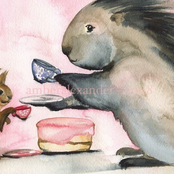 Hedgehog and Squirrel- children's room- Tea and Cake Archival Print