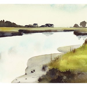 landscape painting, landscape art- landscape watercolor- Maine Salt Marsh - Watercolor Print