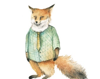 Fox in Poorly Fitted Dress Shirt watercolor print