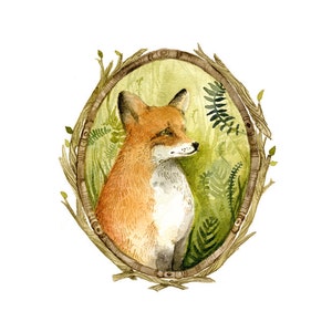 Fox Portrait - Archival Print of original watercolor, woodland, fox art