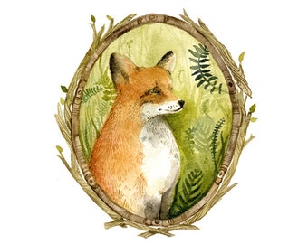 Fox Portrait - Archival Print of original watercolor, woodland, fox art