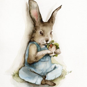 Lunch Break archival print, children, rabbit art, nursery, decor