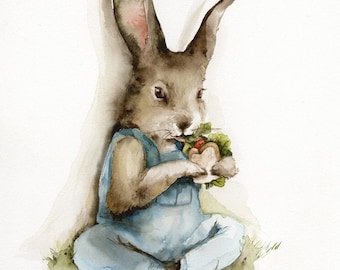 Lunch Break archival print, children, rabbit art, nursery, decor