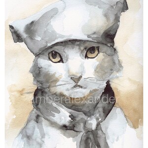 Cat Art, cat watercolor painting- cat watercolor print- Les Mews, french kitty, children, decor,nursery art