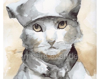 Cat Art, cat watercolor painting- cat watercolor print- Les Mews, french kitty, children, decor,nursery art
