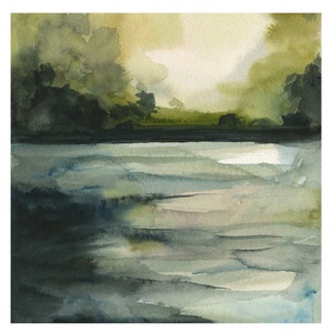 landscape painting, watercolor landscape, landscape print, "In the Water"