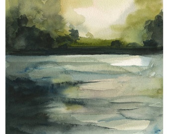 landscape painting, watercolor landscape, landscape print, "In the Water"