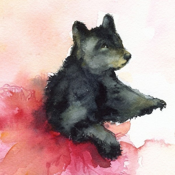 Black Bear dancing, bear art, bear painting, bear print- Dancer in Pink- Bear, tutu, children