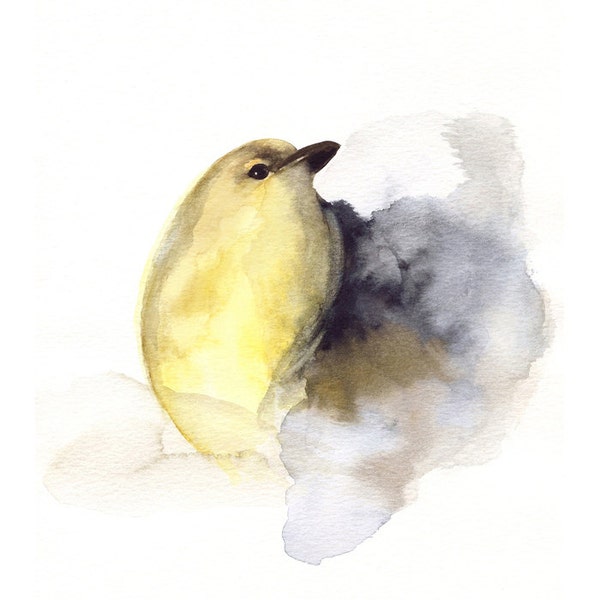 bird art,  bird painting, print, watercolor, home, minimalist, white "Coal"  -  bird art