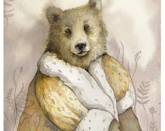 Bear Art - The Monarch -  watercolor print -The Illustrious Forest Collection