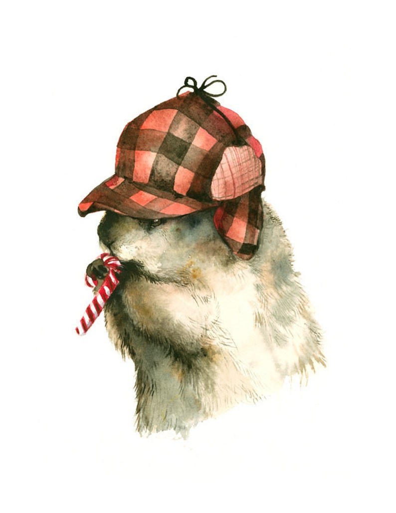 woodchuck art, woodchuck christmas, Sweet Tooth Charlie Archival print image 1