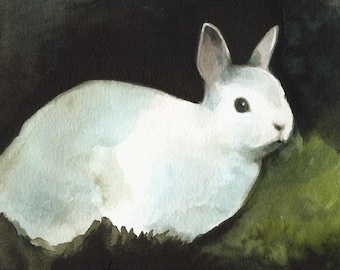 Rabbit Art, rabbit painting, rabbit art print- rabbit watercolor "darkness"