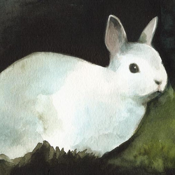 Rabbit Art, rabbit painting, rabbit art print- rabbit watercolor "darkness"