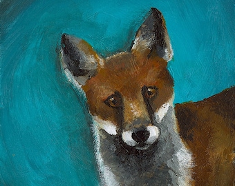 Fox art- fox painting, fox print, fox portrait- "Moxy"