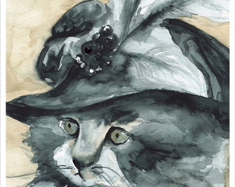 watercolor painting-  large print- cat watercolor -Dear Heart -cat art