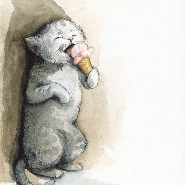 nursery art - Stolen Cone , cat art, children, decor