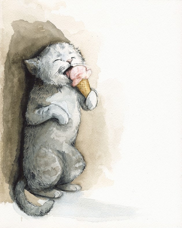nursery art - Stolen Cone , cat art, children, decor