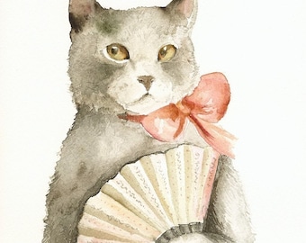 Lady with a Fan- Cat art