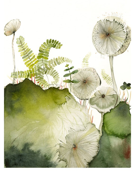 Maidenhair and Mushrooms Print of Original Watercolor | Etsy