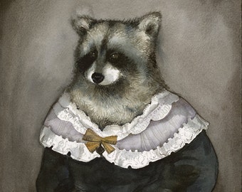 raccoon art - "Hildegard"-  watercolor print - Illustrious Forest Collection