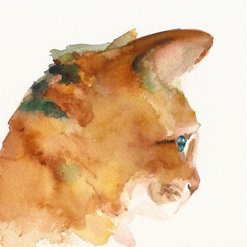 Oliver Cat Art archival print of watercolor image 1