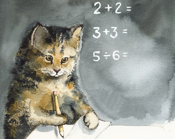 MATH - Cat art, Cat Watercolor, teacher, student, school