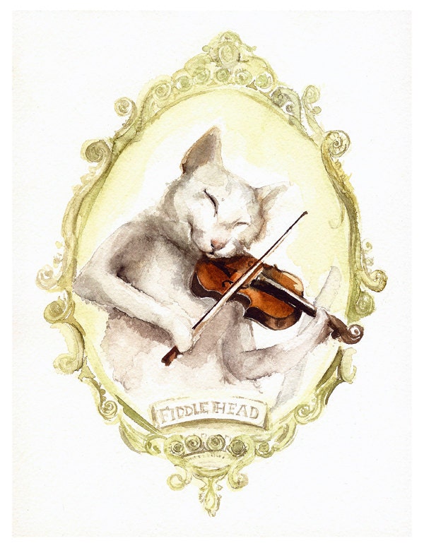 Katze KunstKatze malen drucken Katze spielt Geige Etsy