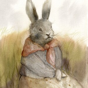 Rabbit Art- Rabbit painting, watercolor rabbit  "The Highlands"-  print - Illustrious Forest Collection