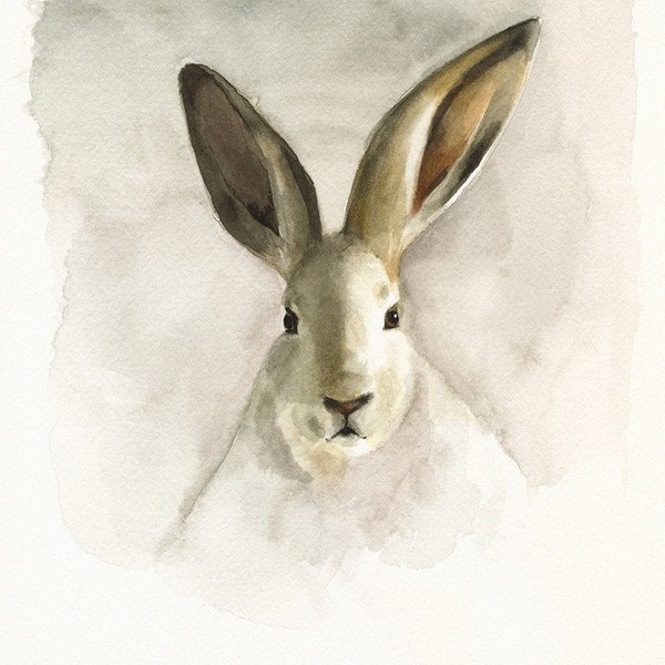 cottage decor-Rabbit Watercolor-nature-neutrals, cream, woodland,shabby chic, french country, nursery decor