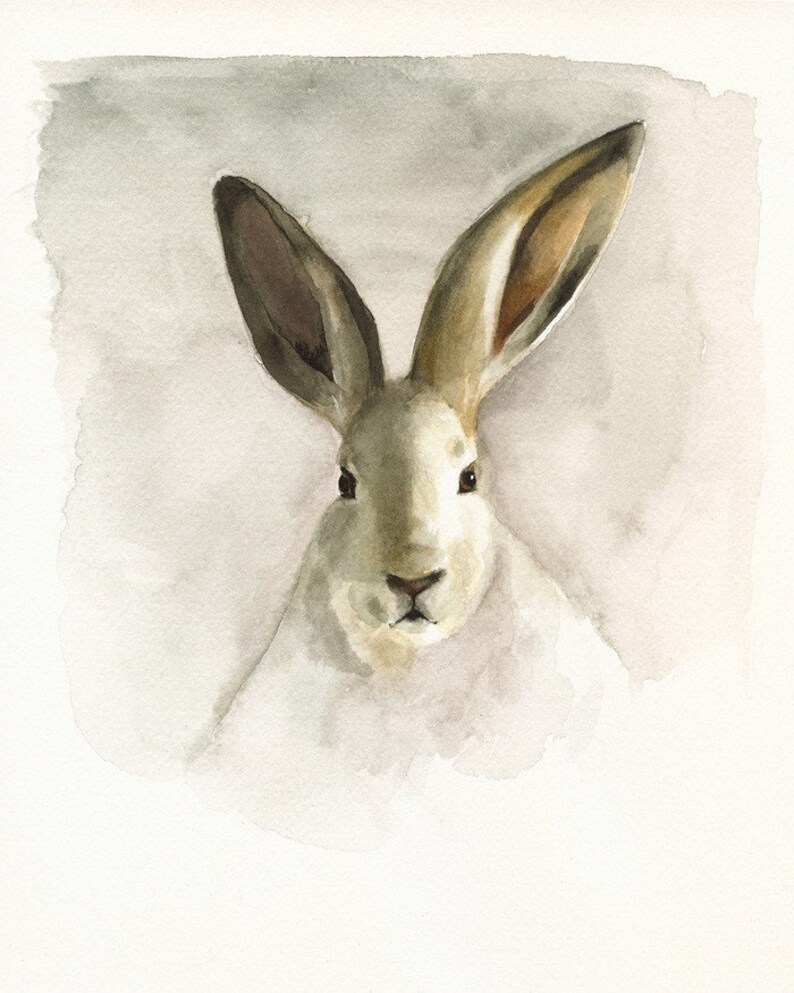 cottage decor-Rabbit Watercolor-nature-neutrals, cream, woodland,shabby chic, french country, nursery decor image 1