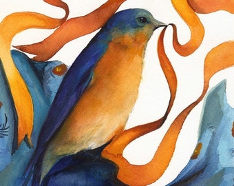 Bluebird with Ribbon- bluebird art