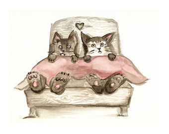 Fraidy Cats- Cat art- humor