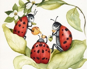 children's room art, kid's room art, nursery art, The Ladies -ladybug art, childrens room, decor, nursery