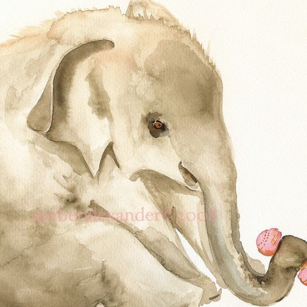 Baby Elephant art, elephant print, elephant painting . Elly- Archival print- baby elephant, nursery, children, girl, art