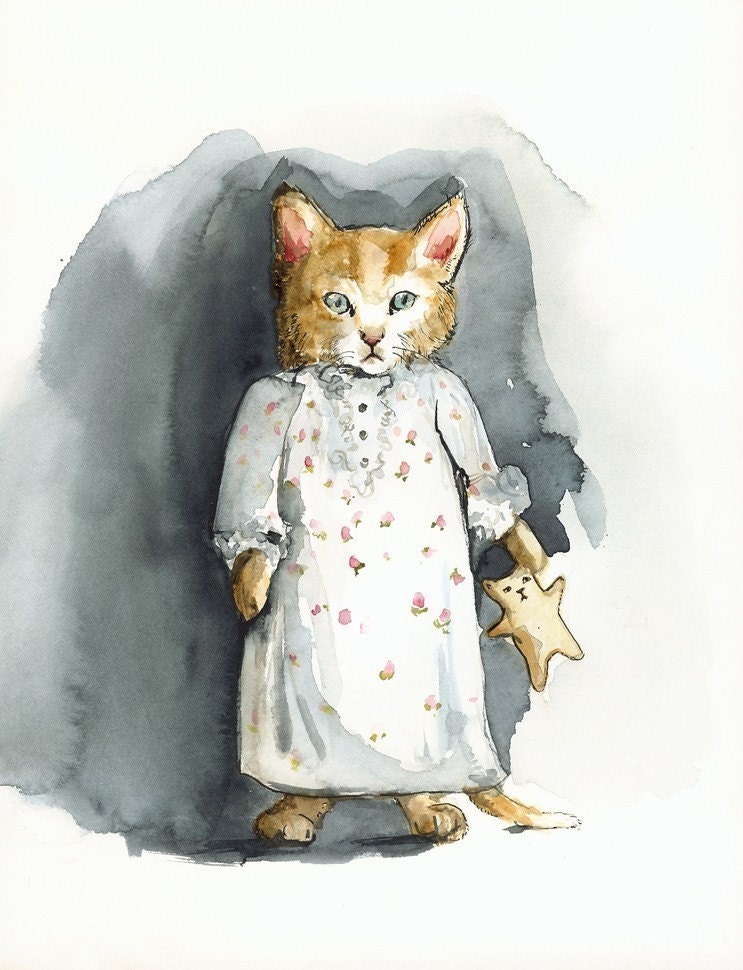 Muffin's Dream- Cat Art, Archival Print of Watercolor - Etsy