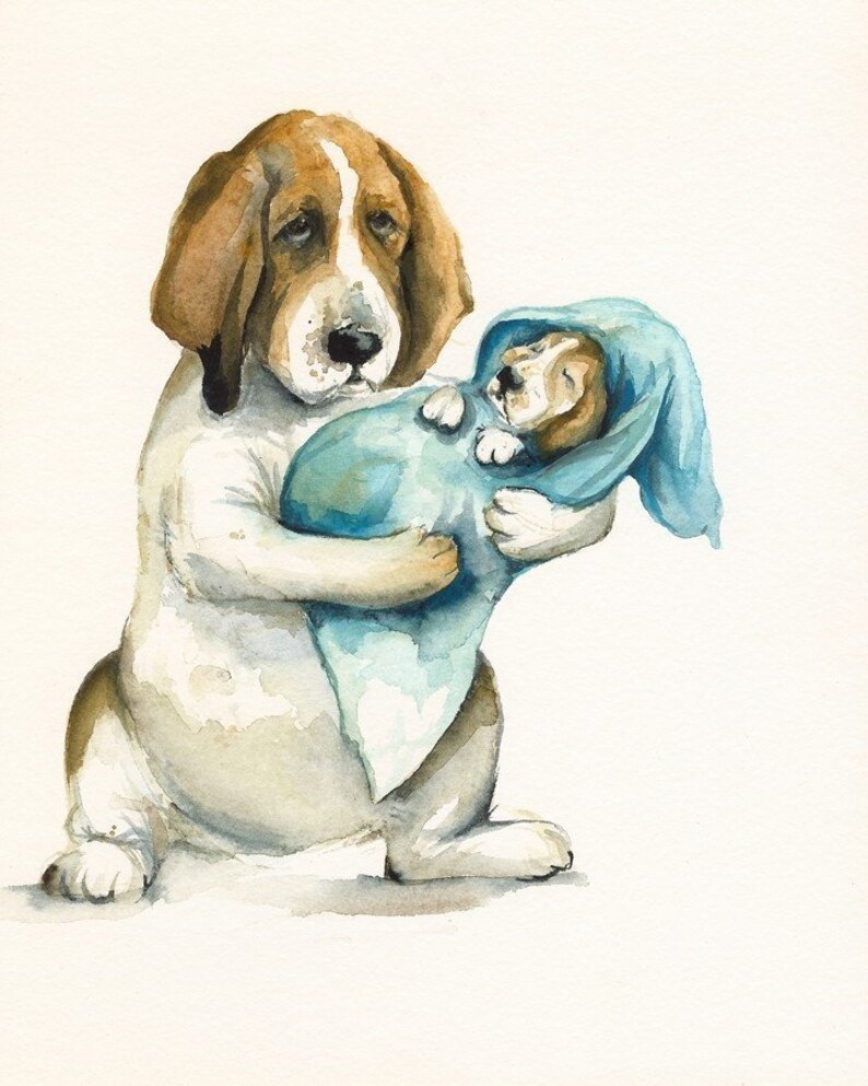 Norma's New Baby nursey art, basset hound image 1