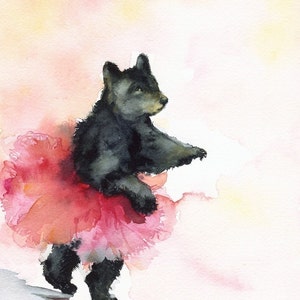 Black Bear dancing, bear art, bear painting, bear print Dancer in Pink Bear, tutu, children Bild 2