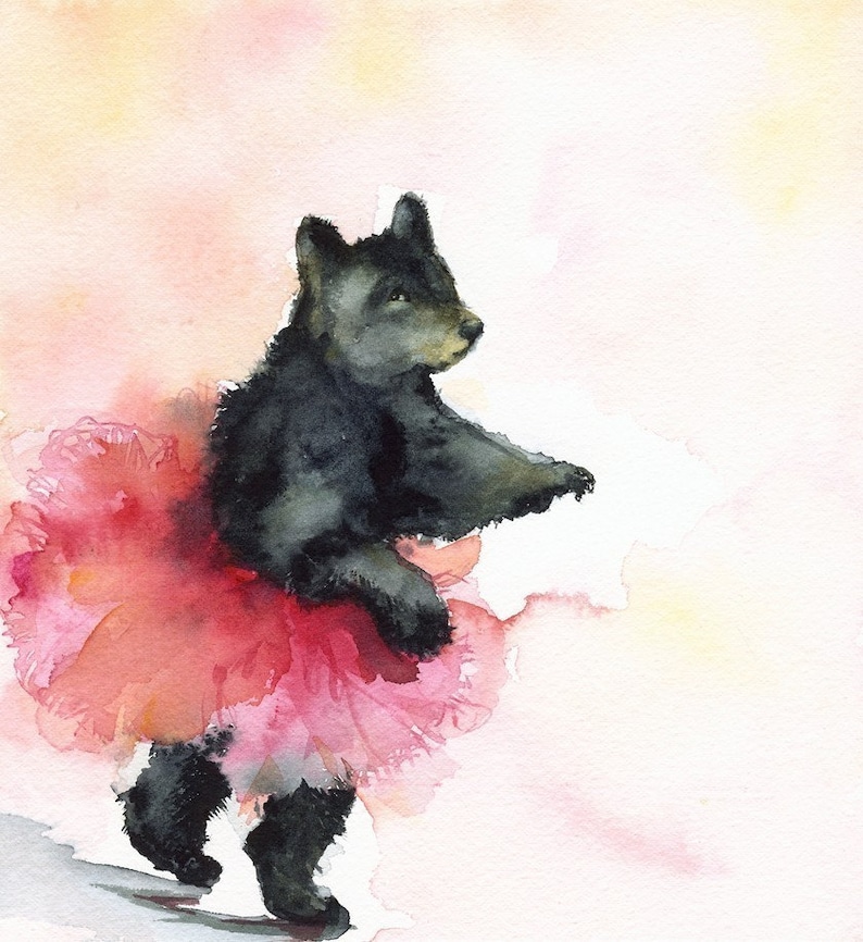 Black Bear dancing, bear art, bear painting, bear print Dancer in Pink Bear, tutu, children Bild 2