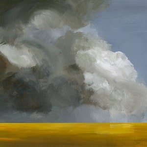 Landschaftsmalerei, Kunst, abstrakte Landschaft, Gold, Grau-"Field Before the Storm" Landschaftsdruck