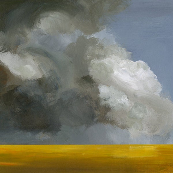 peinture de paysage, art, paysage abstrait, or, gris-impression de paysage « Field Before the Storm »