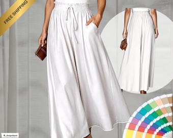 Custom Ruffled Wide-Leg Pants: All-Over Print, Relaxed Fit