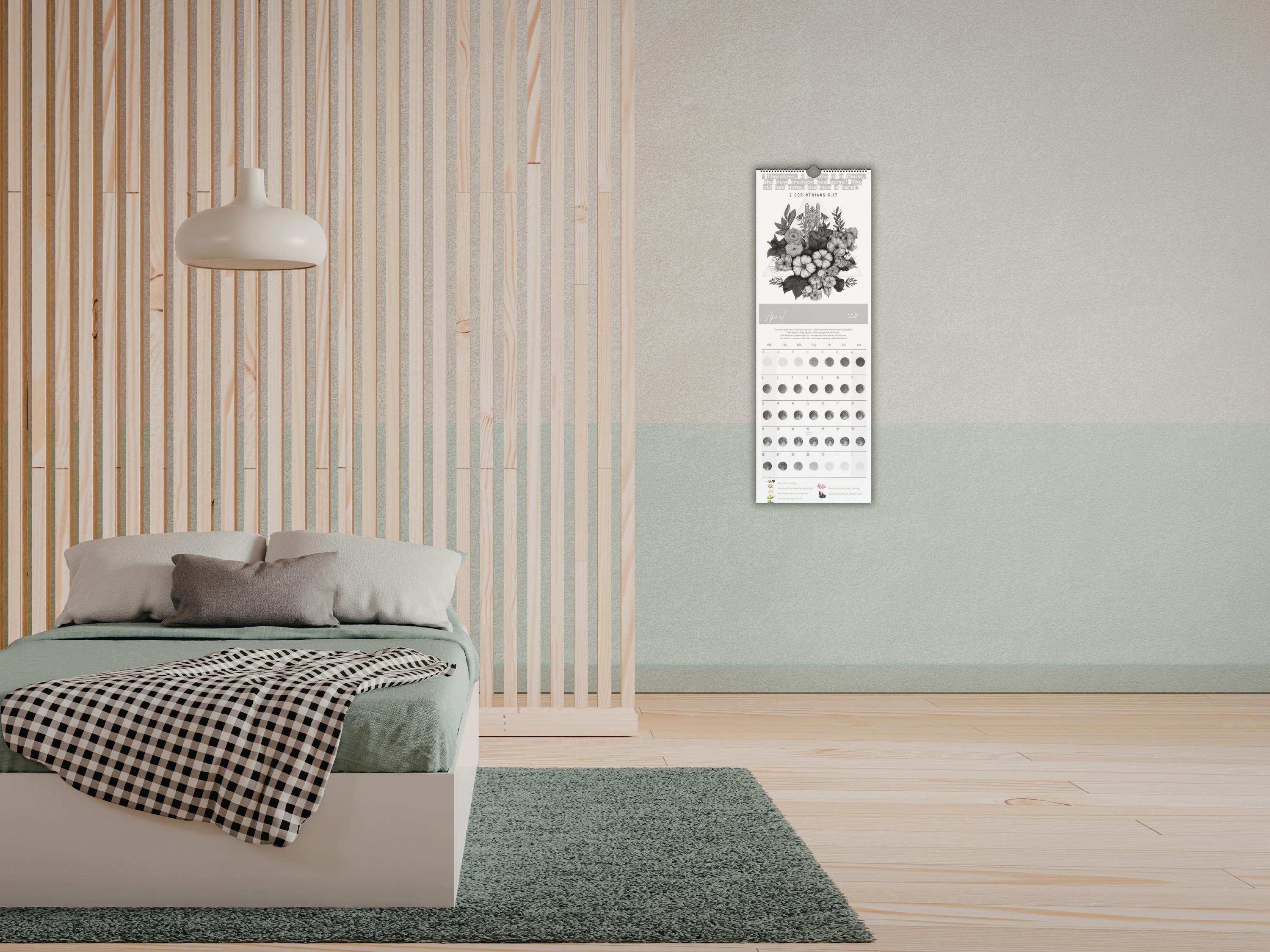 Moon Phase Calendar 2027 With Bible Verses | Lunar Calendar Wall Art ...