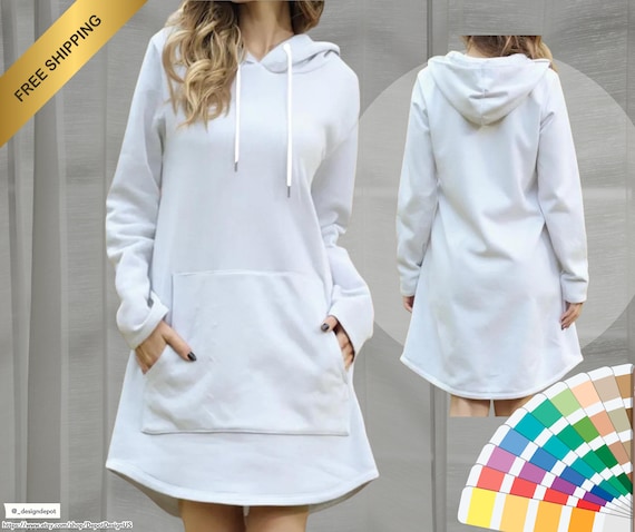 Custom Women's Hoodie Dress: Longline Kangaroo Pocket, Personalized Design