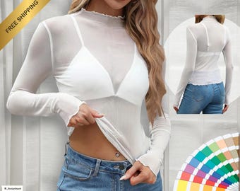 60+ Variants | ANY COLOR | FREE Pattern Catalog 4000+ Images | Mesh Long Sleeve Shirt Custom All Over Print Festival Clothing Rave Fashion