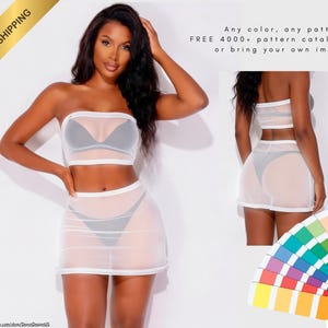 ANY COLOR | FREE Pattern Catalog 4000+ Images | Custom All-Over Print Sheer Mesh Bodycon Skirt – Sleek, Minimalist & Fully Personalized