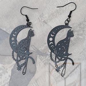 Magical Cat Moon Phase Earrings from the Gothic Collection