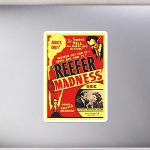 Reefer waanzin sticker | Retro vintage filmposter | Klassieke film over de gevaren van marihuana | Cultklassieker | Zeldzaam